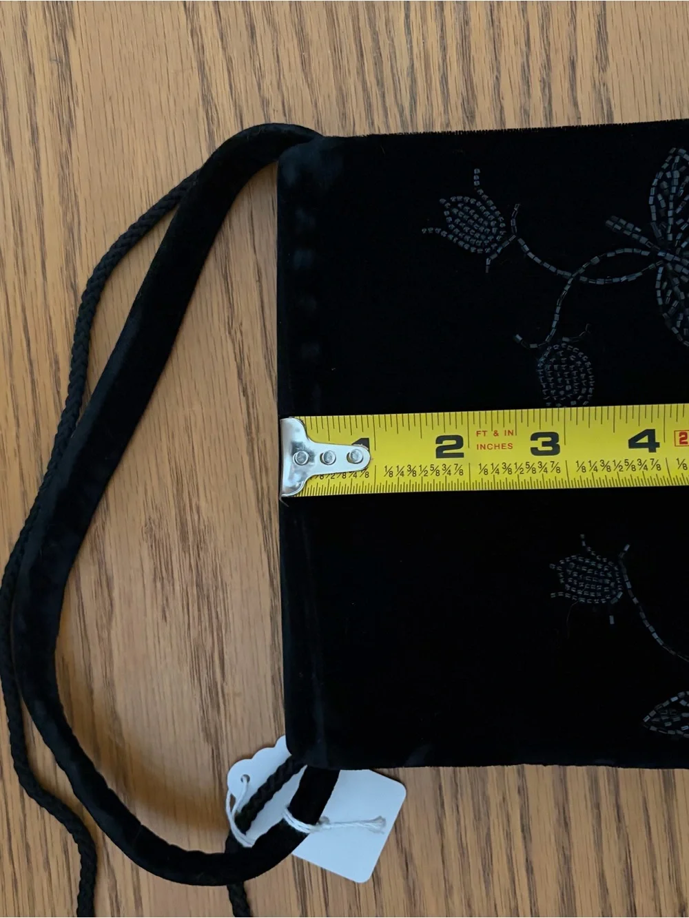 Vintage 90s Y2K Black Velvet Beaded Floral Evening Mini Hand or Shoulder Bag